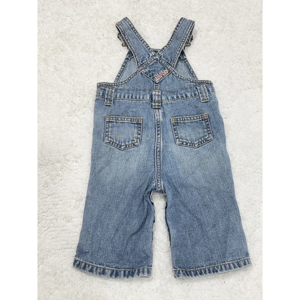 Vtg y2k Old Navy Denim Overalls Baby girls sz 6-12 Months Pink embroidery Cotton